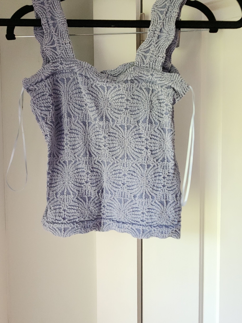 Light Blue Crochet Tank Top with Wide Straps
